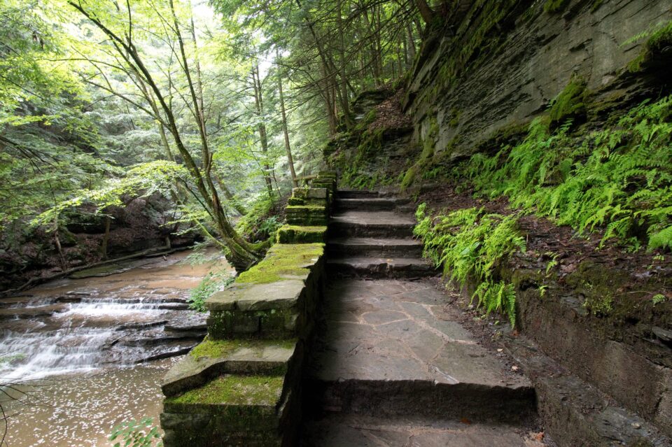 Buttermilk Falls State Park, Ithaca, New York: Summer Hike Pathway camp gorges cliff waterfalls